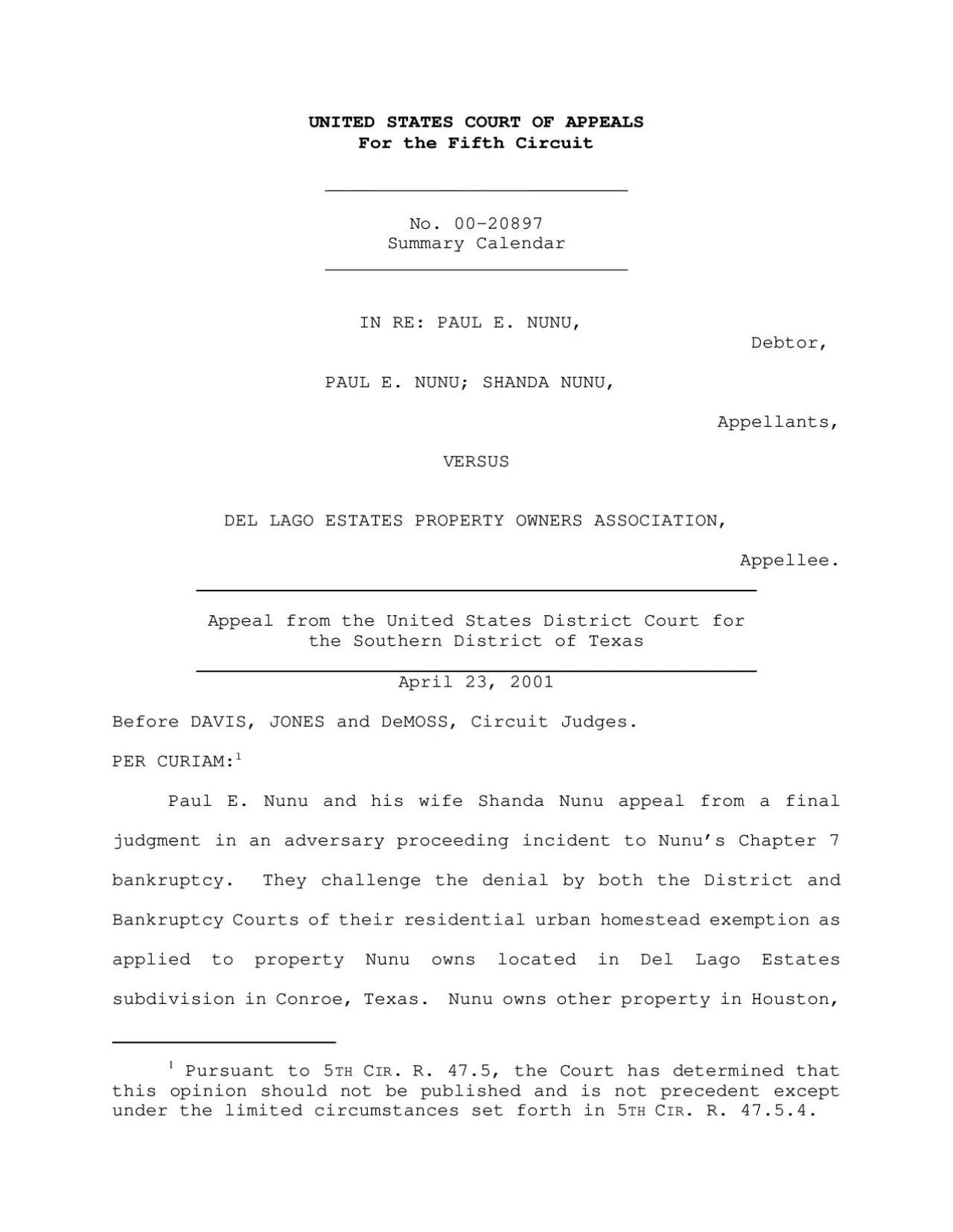 PDF-1 Pursuant to 5TH CIR R 475 the Court has determined thatthis opinion