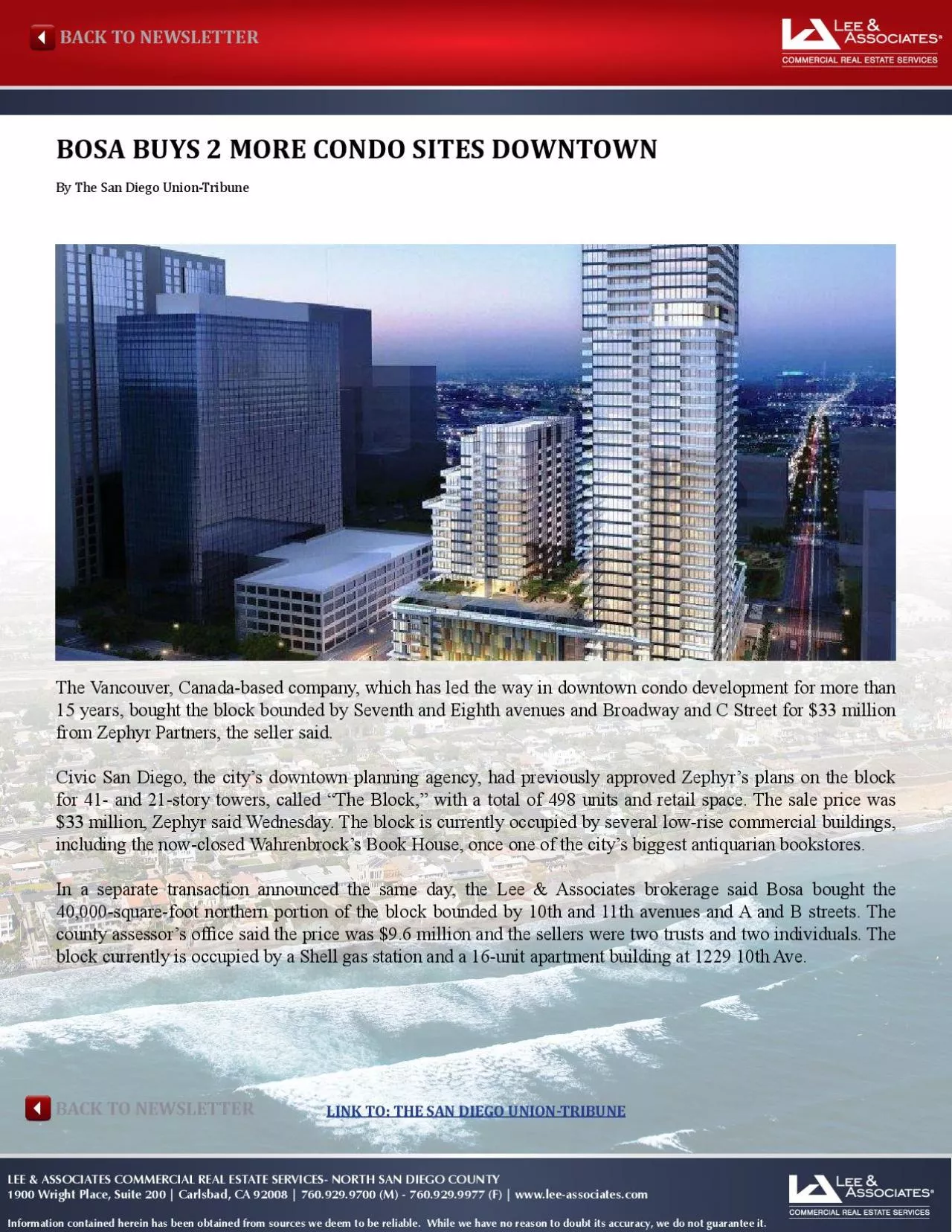 PDF-LEE ASSOCIATES COMMERCIAL REAL ESTATE SERVICES NORTH SAN DIEGO COUNT