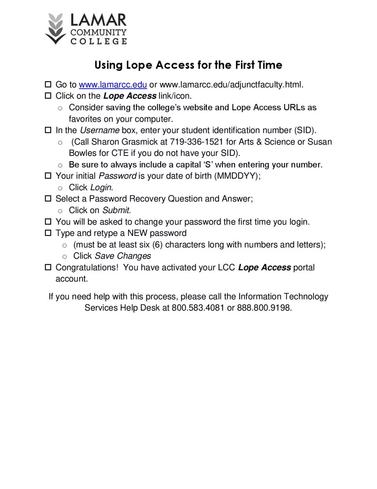 PDF-Using Lope Access for the First Time