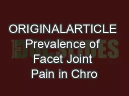 ORIGINALARTICLE Prevalence of Facet Joint Pain in Chro