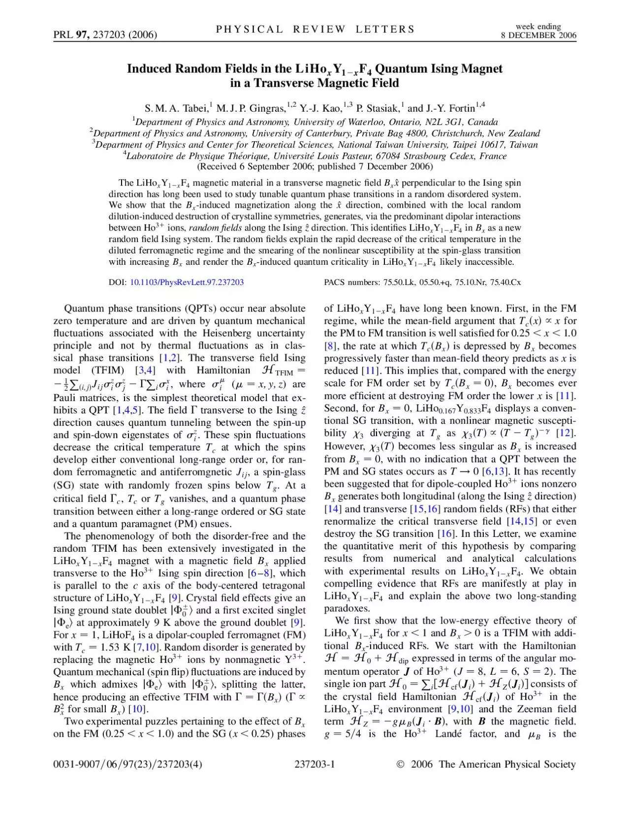 PDF-InducedRandomFieldsintheQuantumIsingMagnetinaTransverseMagneticFieldSM