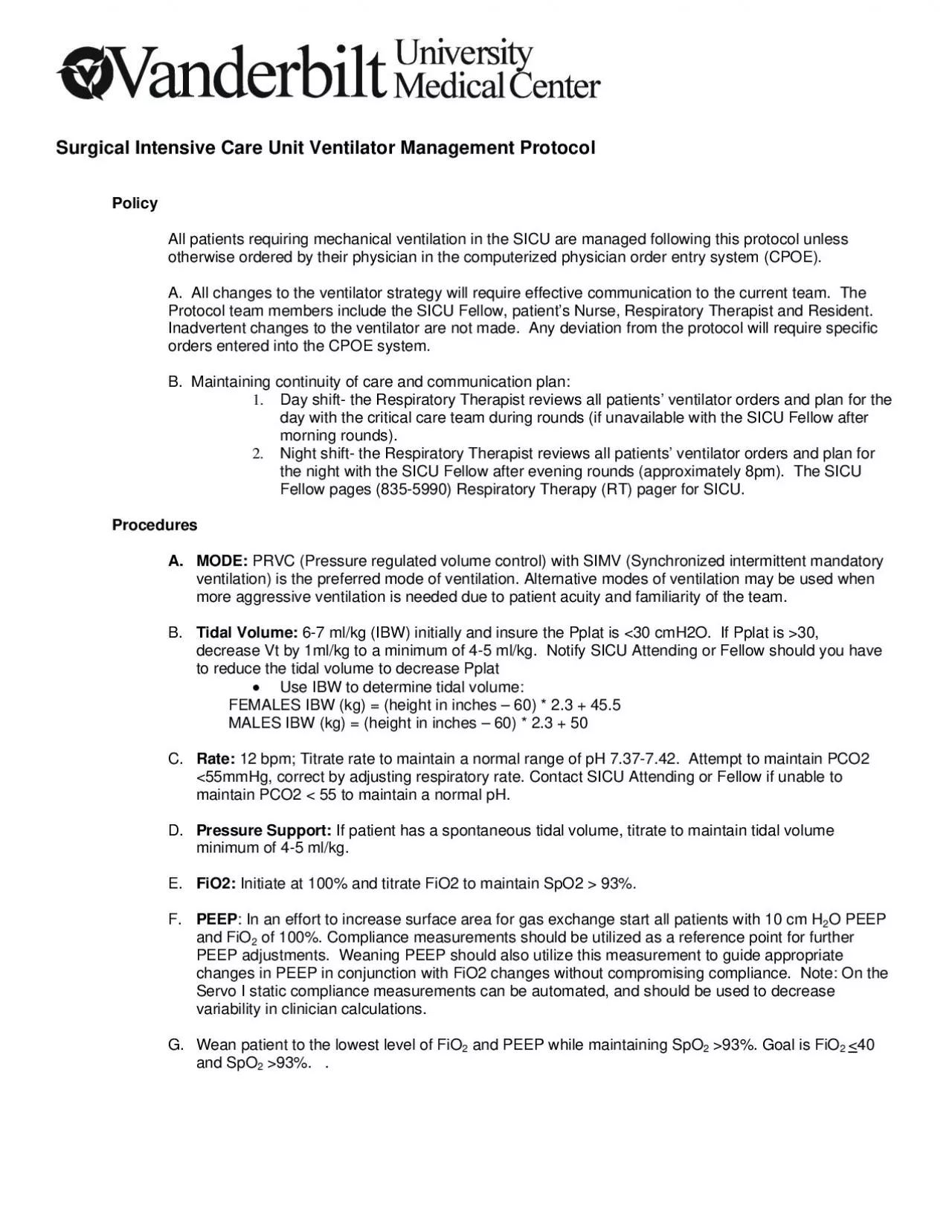 PDF-Surgical Intensive Care Unit Ventilator Management Protocol Policy All