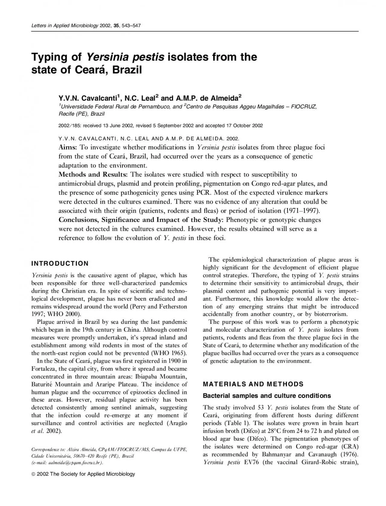 PDF-TypingofYersiniapestisisolatesfromthestateofCearaBrazilYVNCavalcantiNC