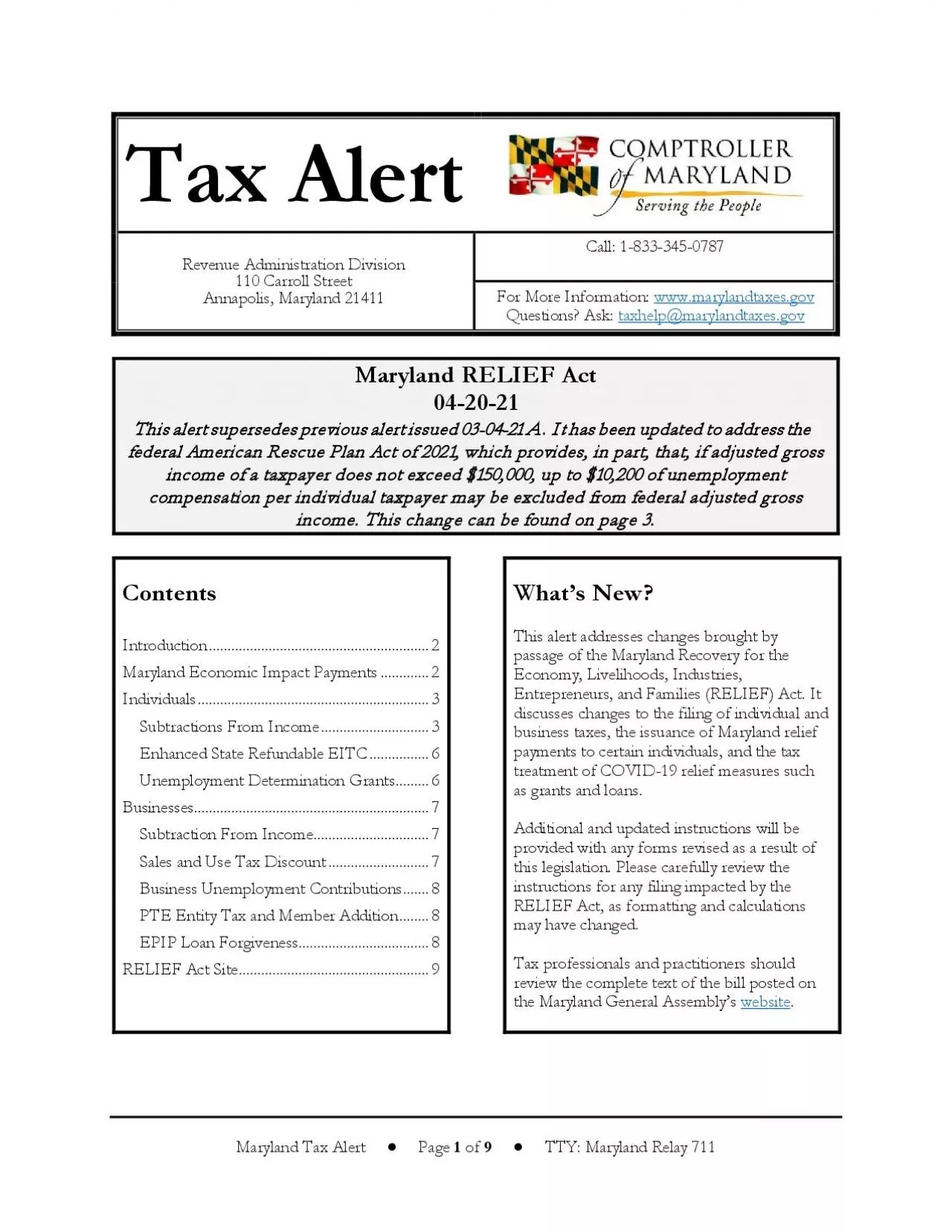 PDF-Maryland Tax AlertPage of TTY Maryland Relay 711