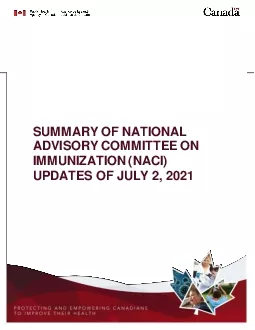 SUMMARY OF NATIONAL ADVISORY COMMITTEE ON IMMUNIZATION NACI STATEMENT