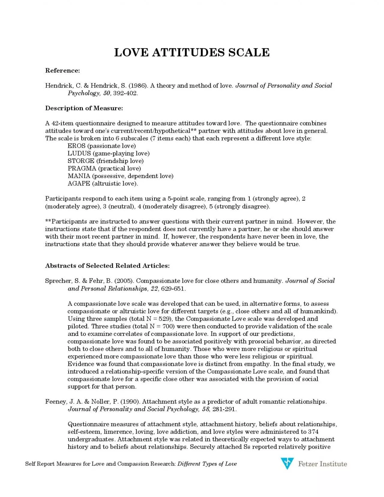 PDF-Self Report Measures for Love and Compassion Research Different Types