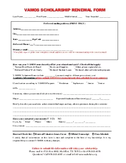 VAMOS SCHOLARSHIP RENEWAL FORM