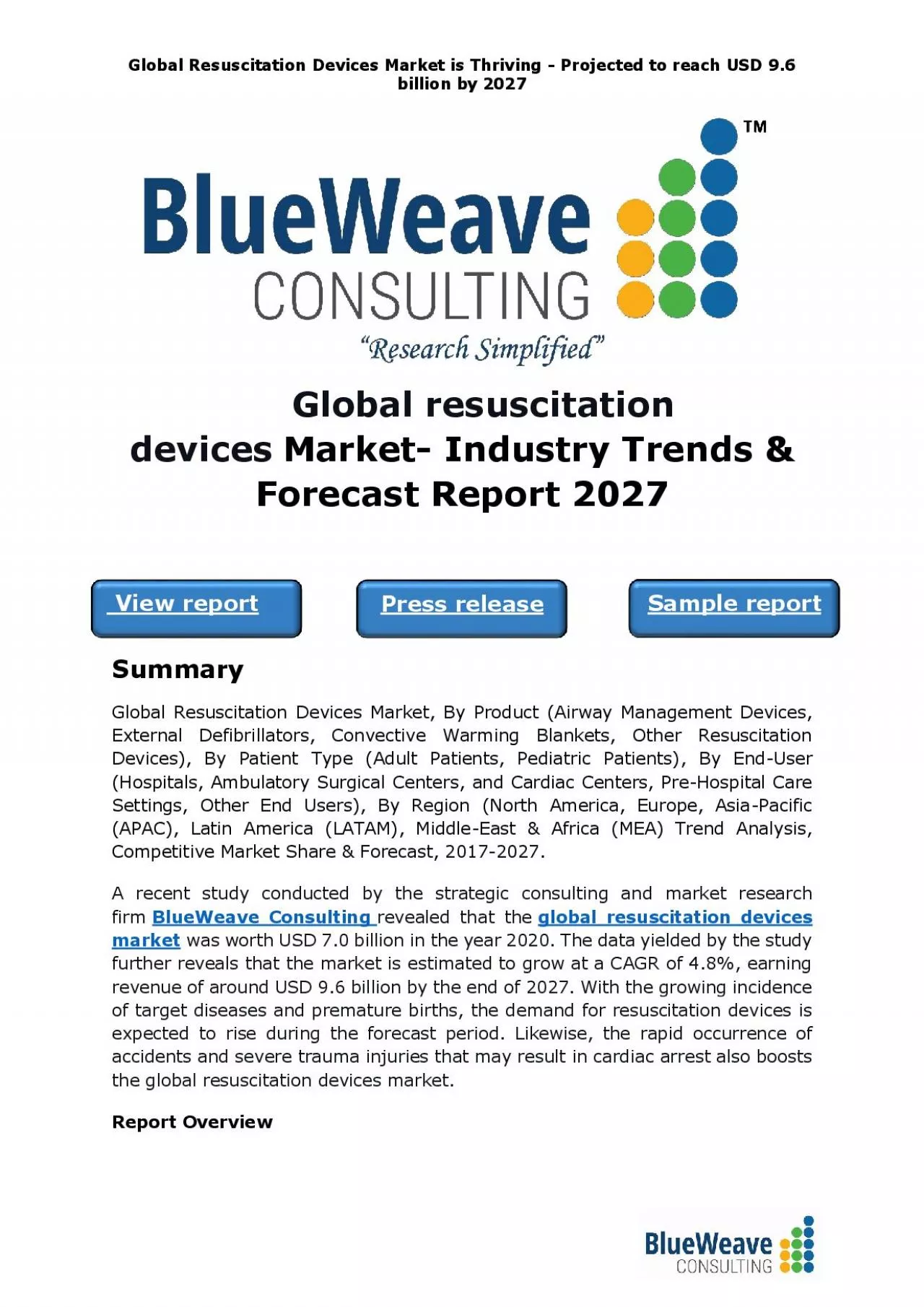 PDF-global resuscitation devices market was worth USD 7.0 billion in 2020 and is further projected