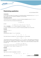 Factorising quadratics mcbusfactorquad Introduction On