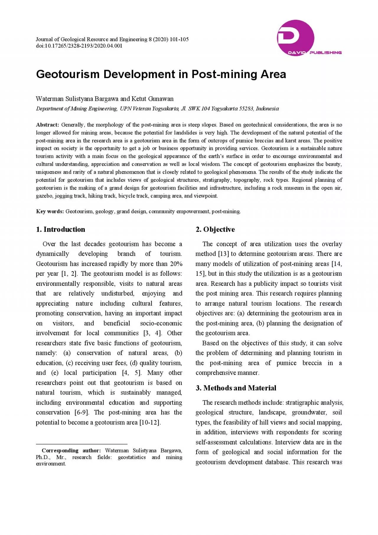 PDF-Journal of Geological Resource and Engineering 8 2020 101105 doi10172