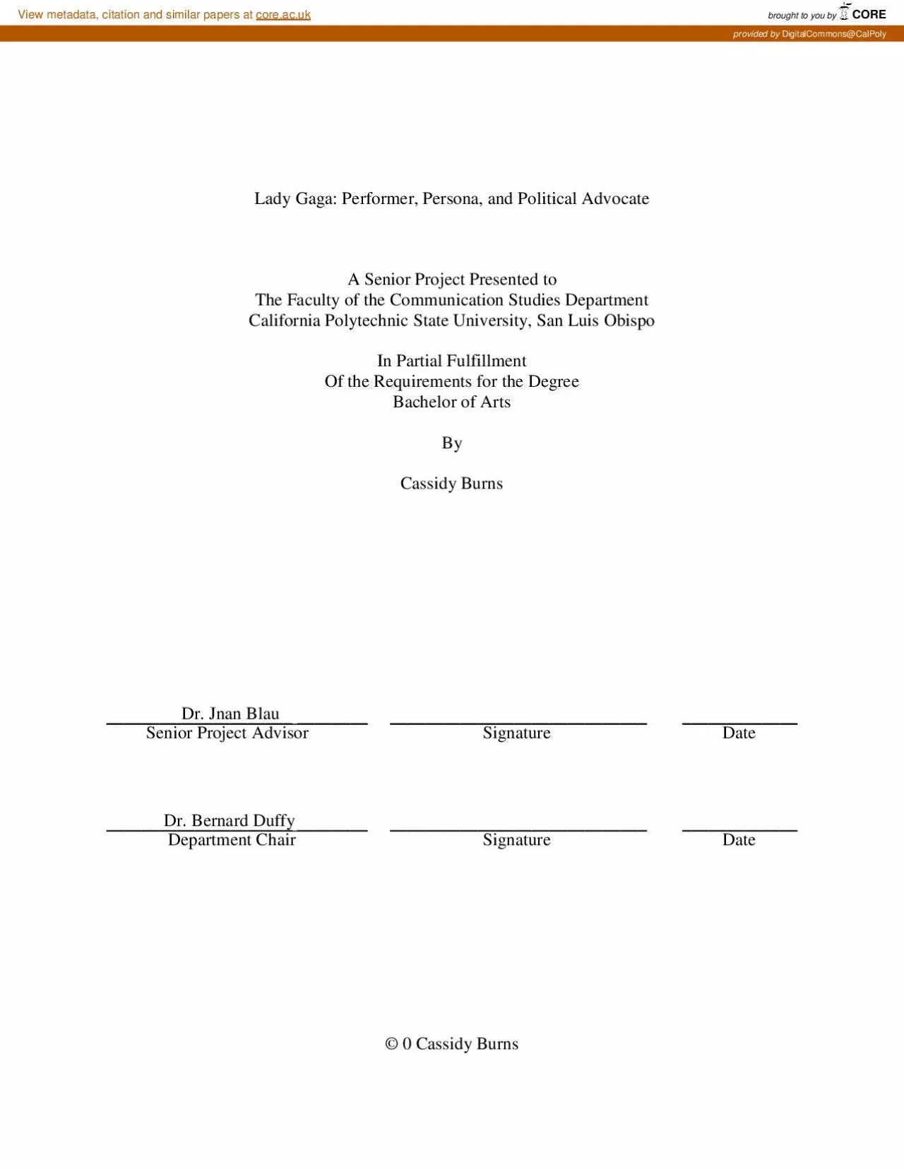 PDF-Lady Gaga Performer Persona and Political Advocate A Senior Project P