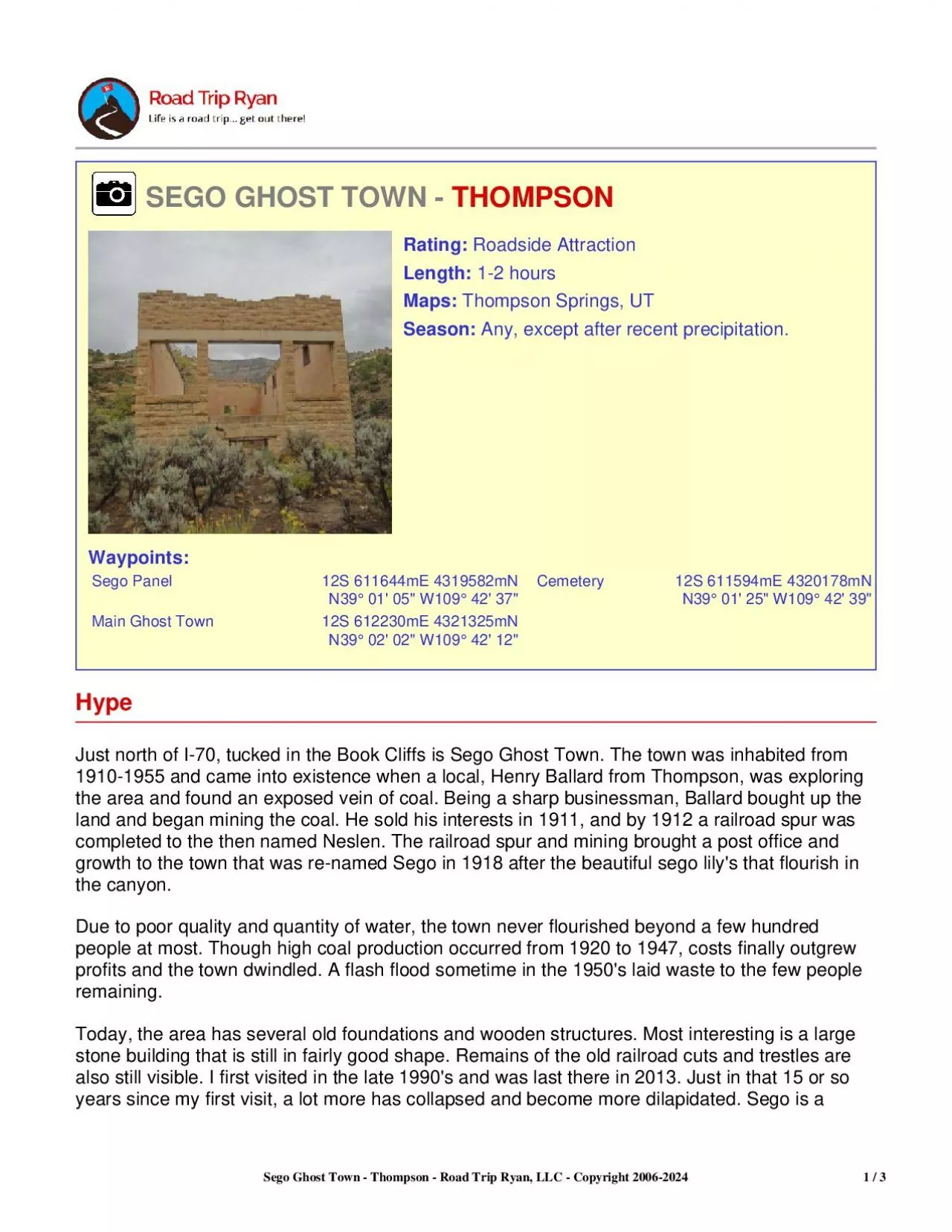 PDF-Sego Ghost Town Thompson Road Trip Ryan LLC Copyright 20062020