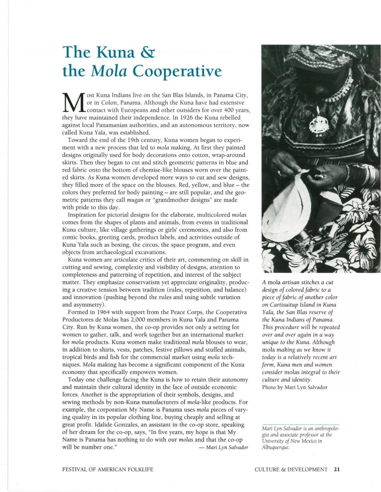 PDF-the Mola Cooperative Most Kuna Indians live on the San Blas Islands in