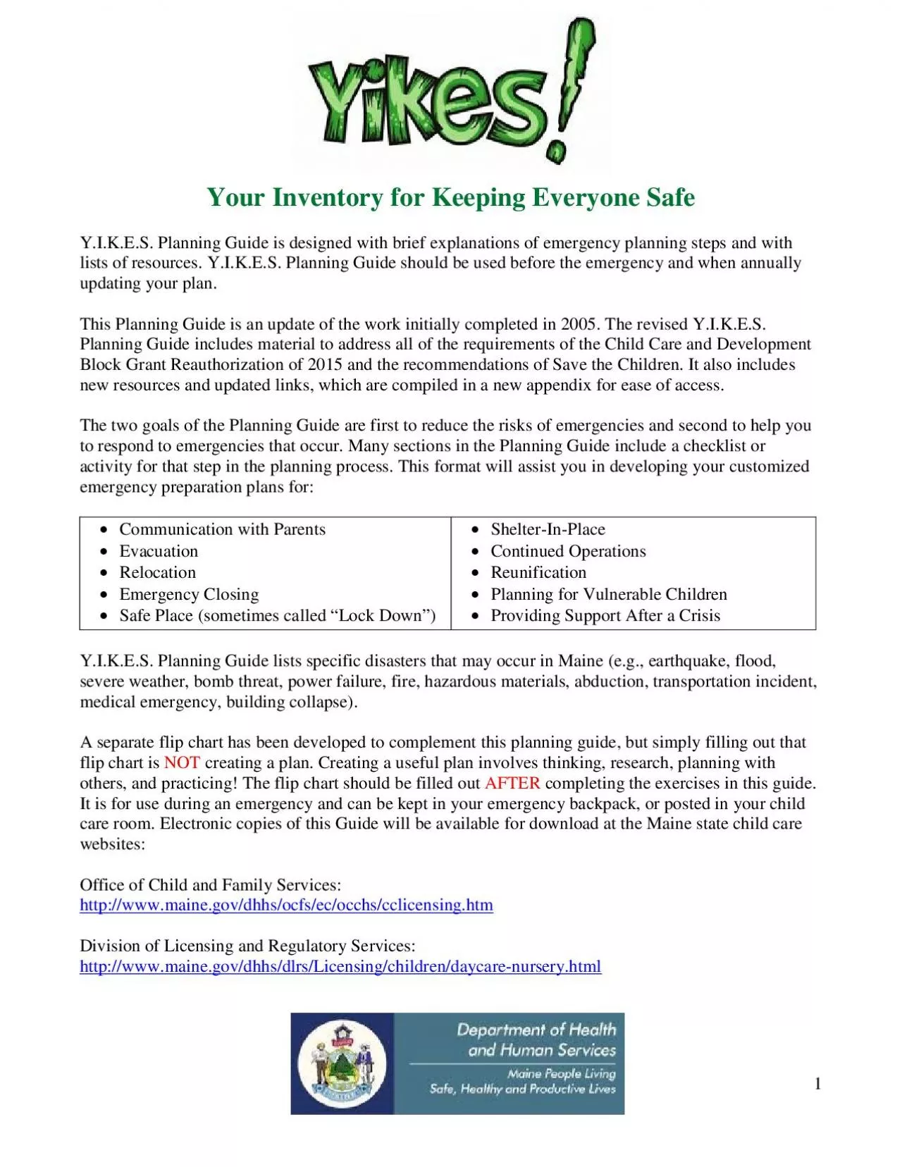 PDF-Your Inventory for Keeping Everyone SafeYIKES Planning Guide is design