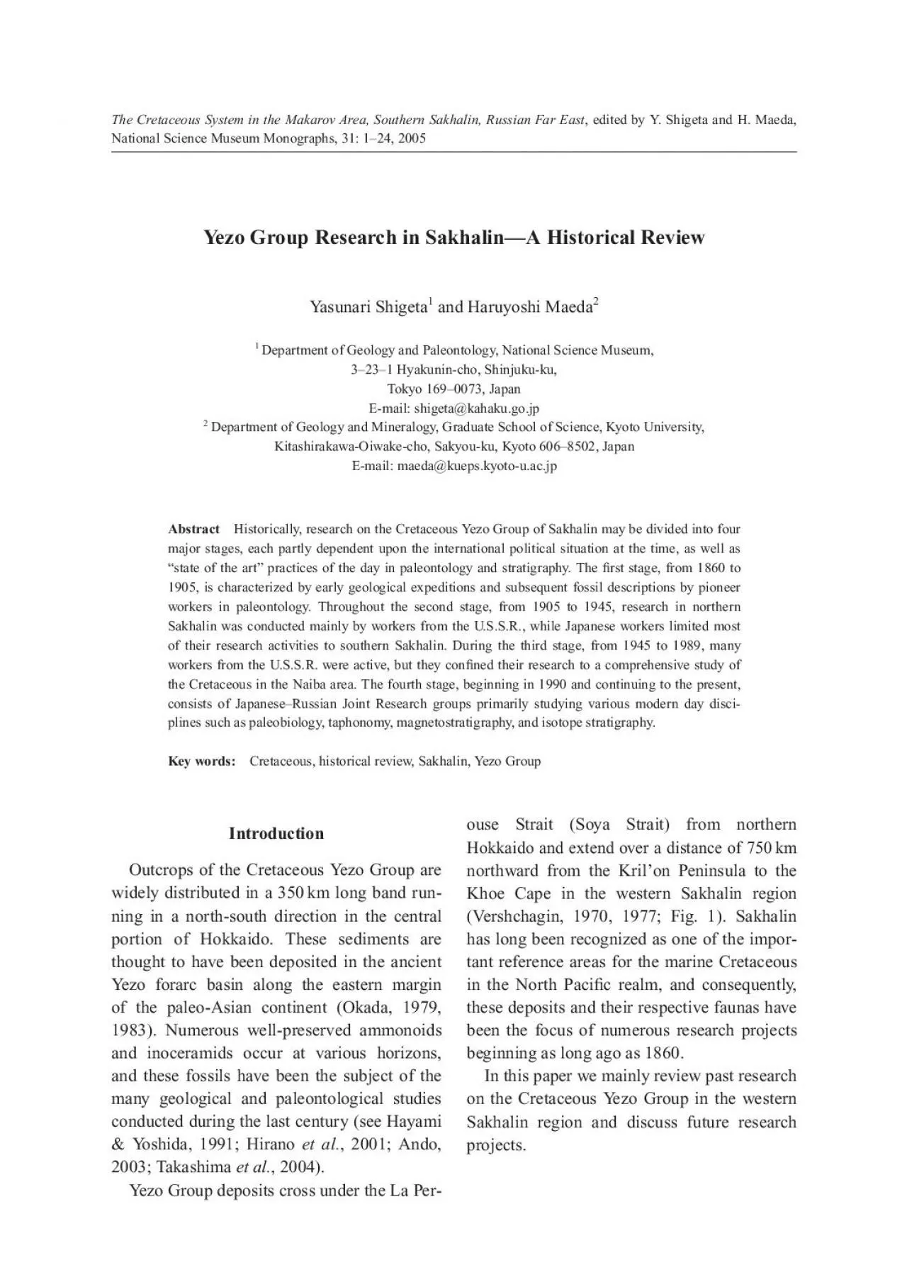 PDF-IntroductionOutcrops of the Cretaceous Yezo Group arewidely distribute