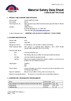 MSDS Jul 2011 rev1 Material Safety Data Sheet CORAFOAM PIR FOAM CORAFO