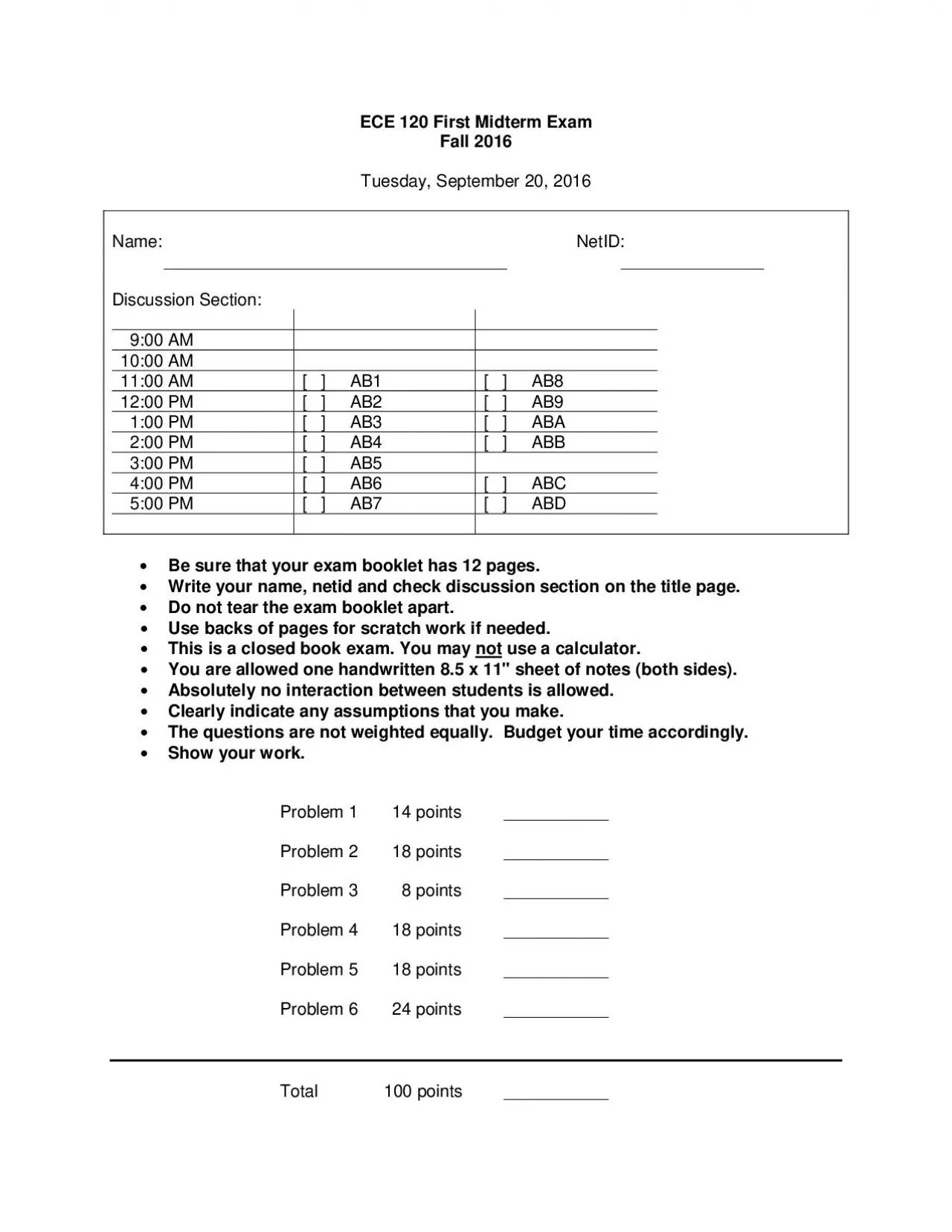 PDF-ECE irst MidtermExamFallTuesday September