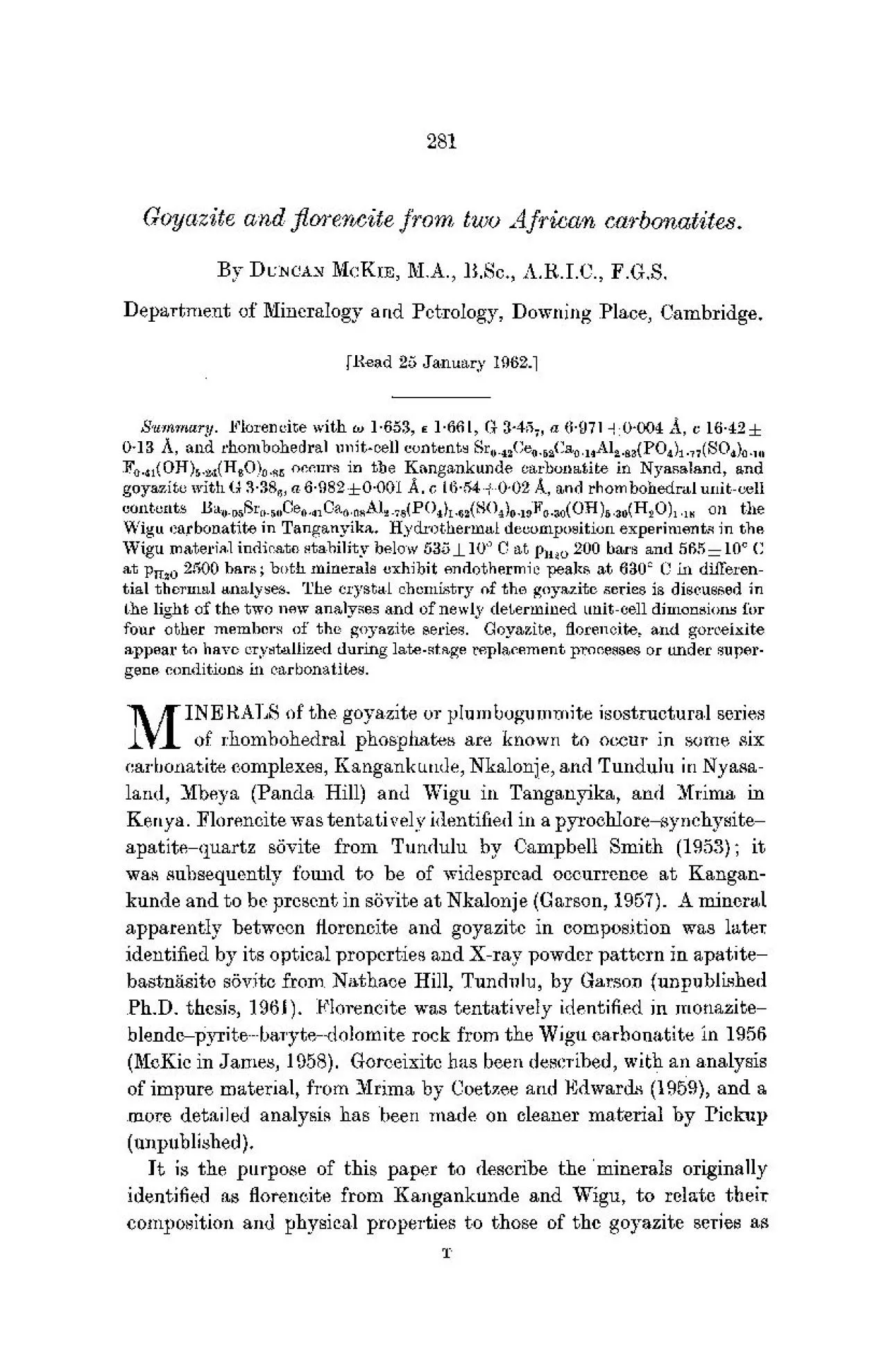 PDF-and florencite from two African carbonatites DUNCAN McKIE MA BSc ARIC