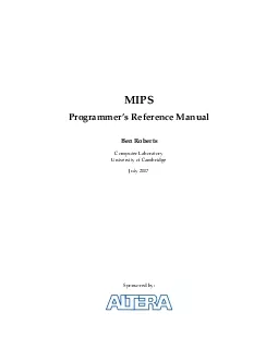 MIPSProgrammersReferenceManualBenRobertsComputerLaboratoryUniversityof