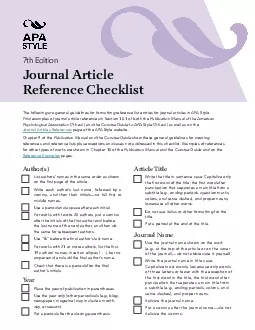 7th Editionournal ArticleReference ChecklistThe following are general