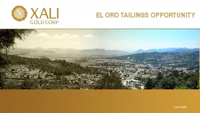 EL ORO TAILINGS OPPORTUNITY