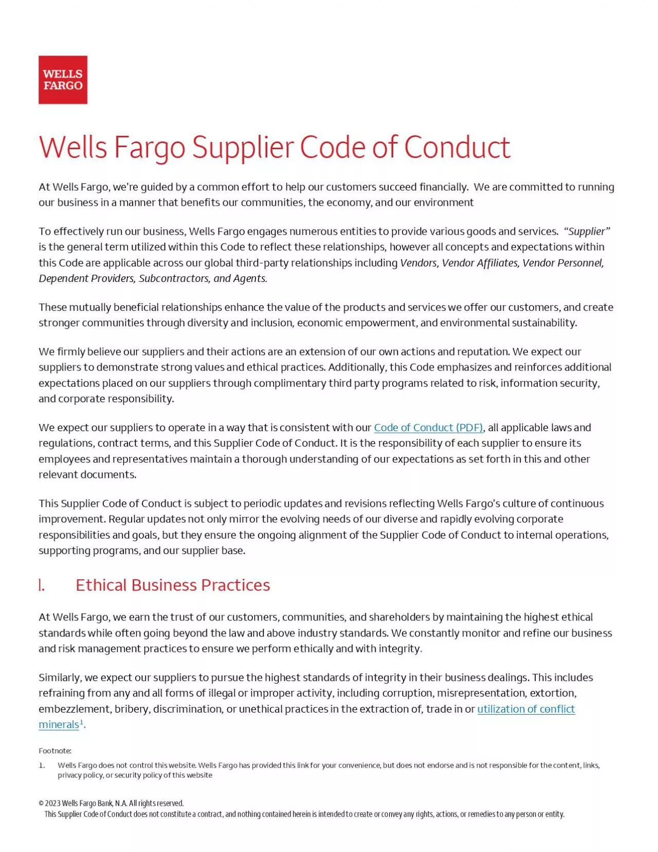 PDF-Wells Fargo Supplier Code of Conduct Wells Fargo are committed running