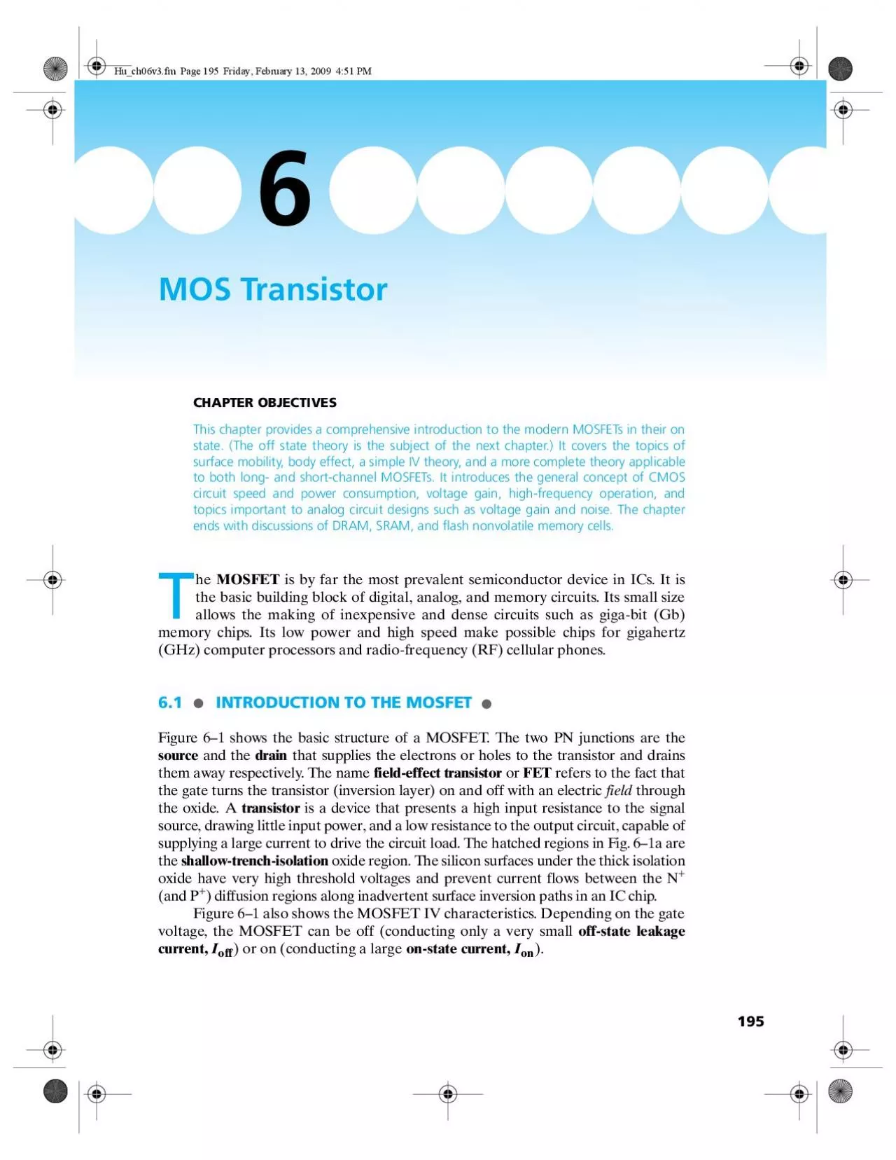 PDF-MOS TransistorCHAPTER OBJECTIVESThis chapter provides a comprehensive