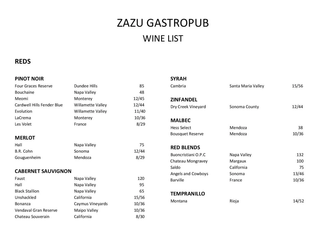 PDF-x0000x0000ZAZU GASTROPUBWINE LISTREDSPINOT NOIRFour Graces ReserveDund