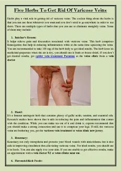 Five Herbs To Get Rid Of Varicose Veins