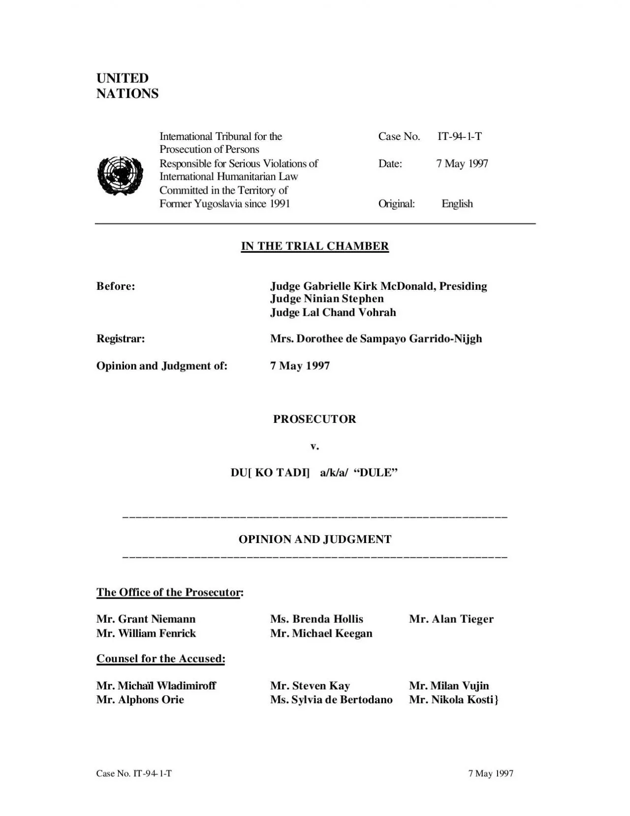 PDF-Case No IT 7 May 1997 UNITED NATIONS