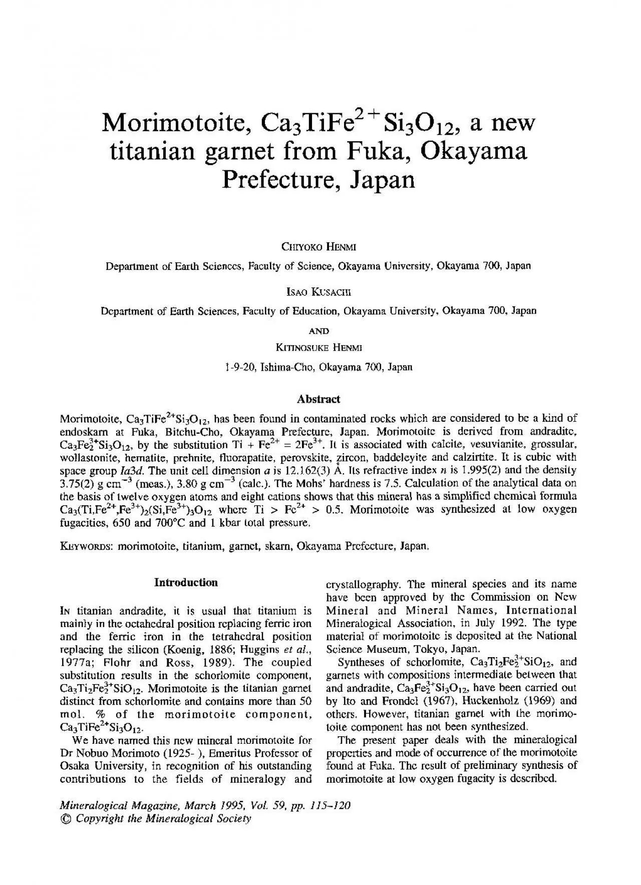 PDF-Ca3TiFe 2 a new titanian garnet from Fuka Okayama Prefecture Japan