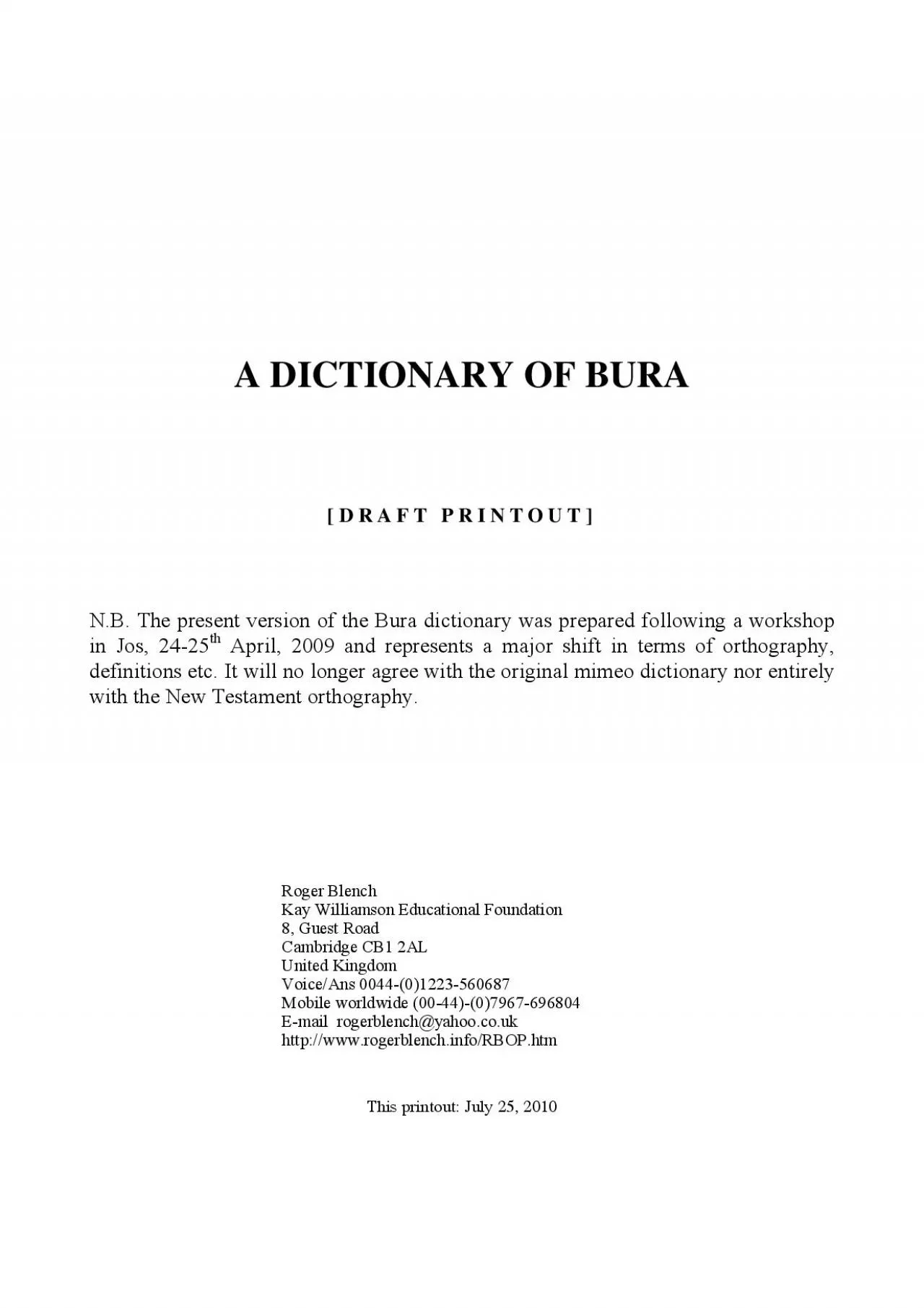 PDF-NB The present version of the Bura dictionary was prepared following a