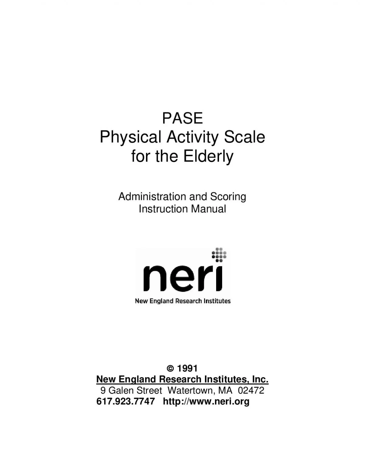 PDF-PASEPhysical Activity Scale for the ElderlyAdministration and ScoringI