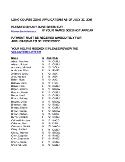 LONG COURSE ZONE APPLICATIONS AS OF JULY 23 2008