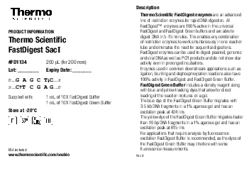 PRODUCT INFORMATIONThermo Scientific FastDigest SacFD1134 200 L for 20