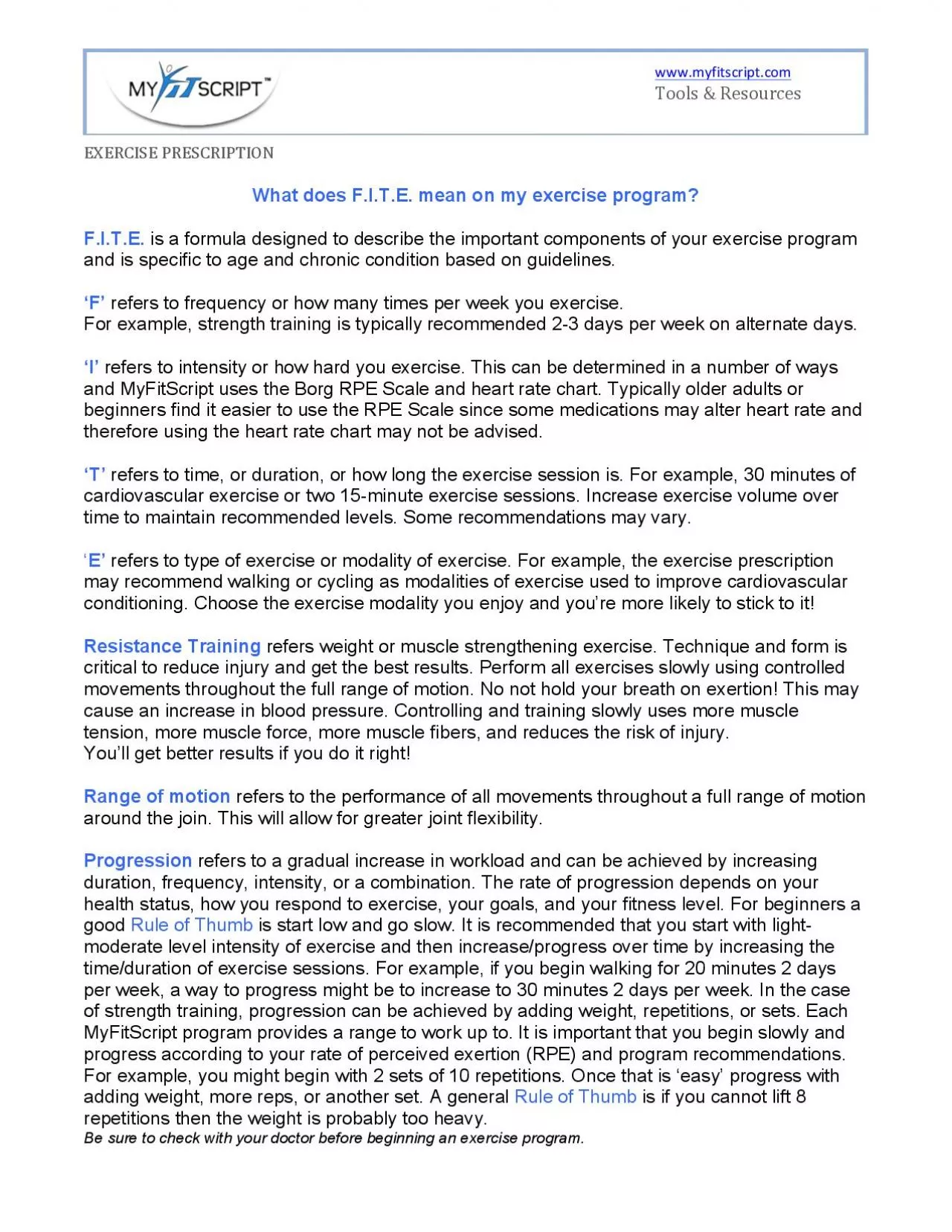 PDF-T refers to time or duration or how long the exercise session is For e