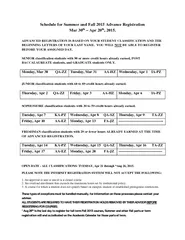 Schedule for Summer and Fall  Advance Registration Mar