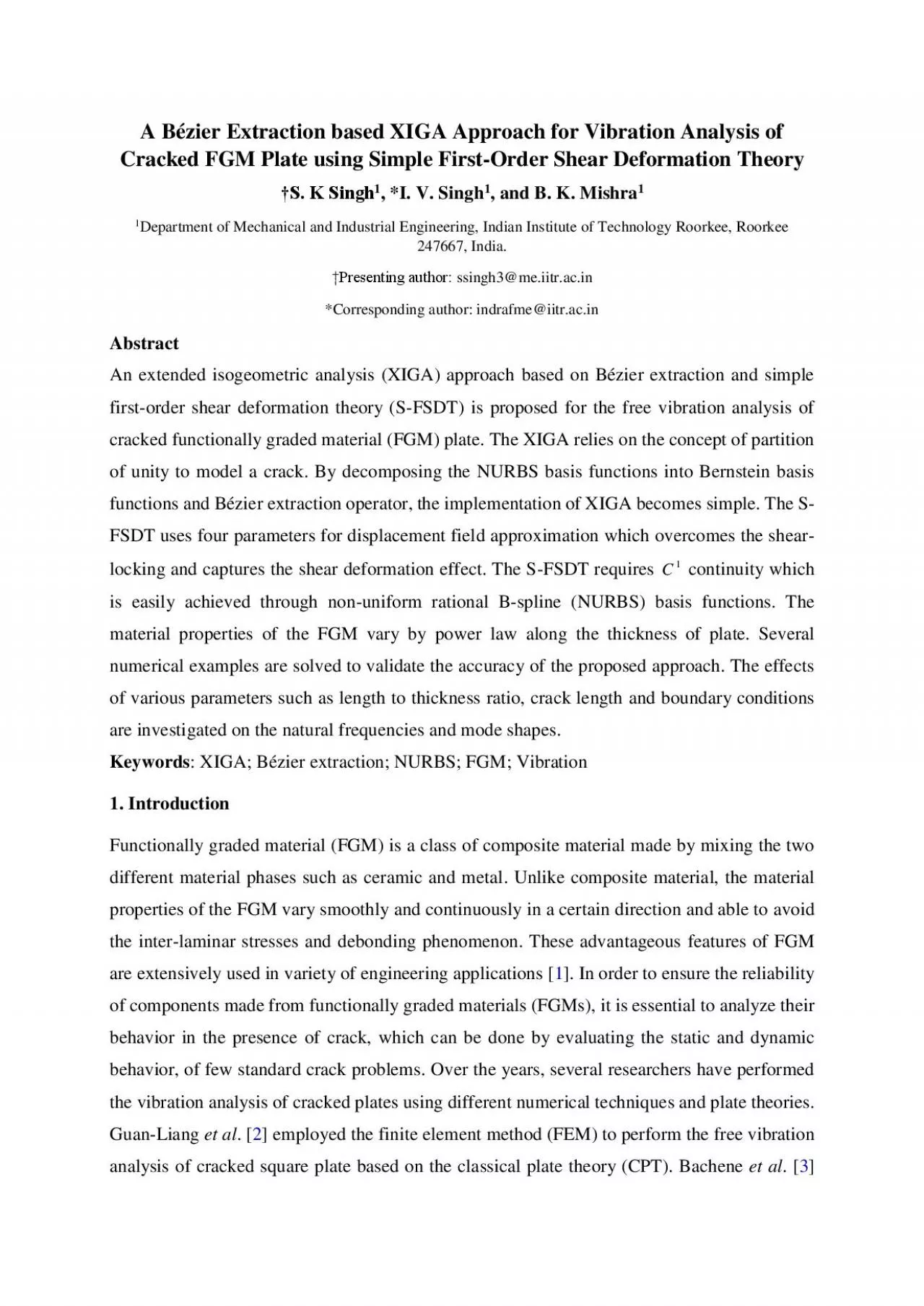 PDF-A Bzier Extraction based XIGA Approach for Vibration Analysis of