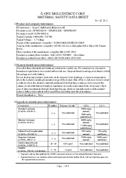 EONE MOLI ENERGY CORP MATERIAL SAFETY DATA SHEET Efd333122Qbhf of 8