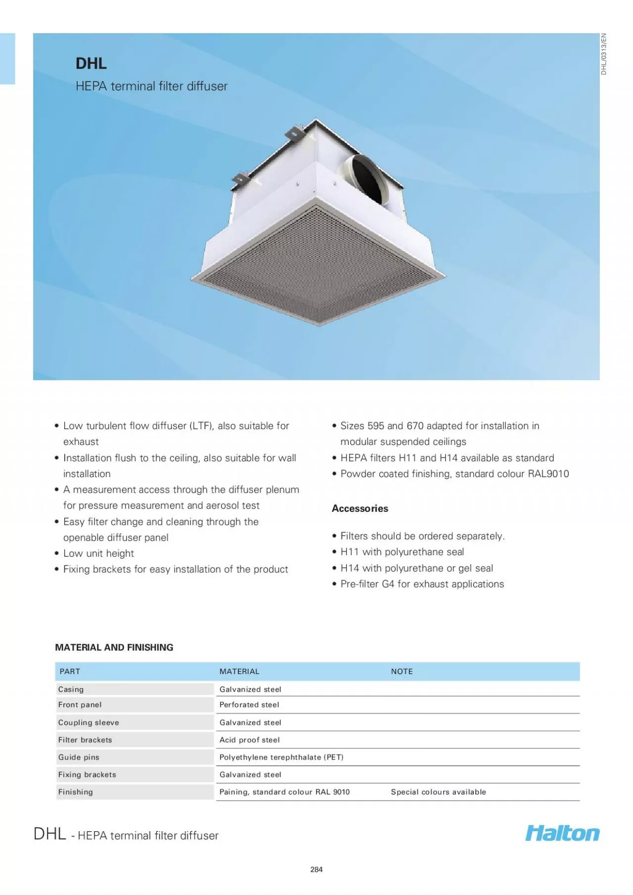 PDF-HEPA terminal filter diffuser