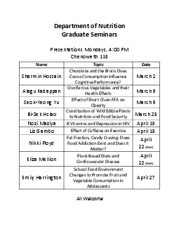 Department of Nutrition Graduate Seminarsresentations Mondays 400 PMCh