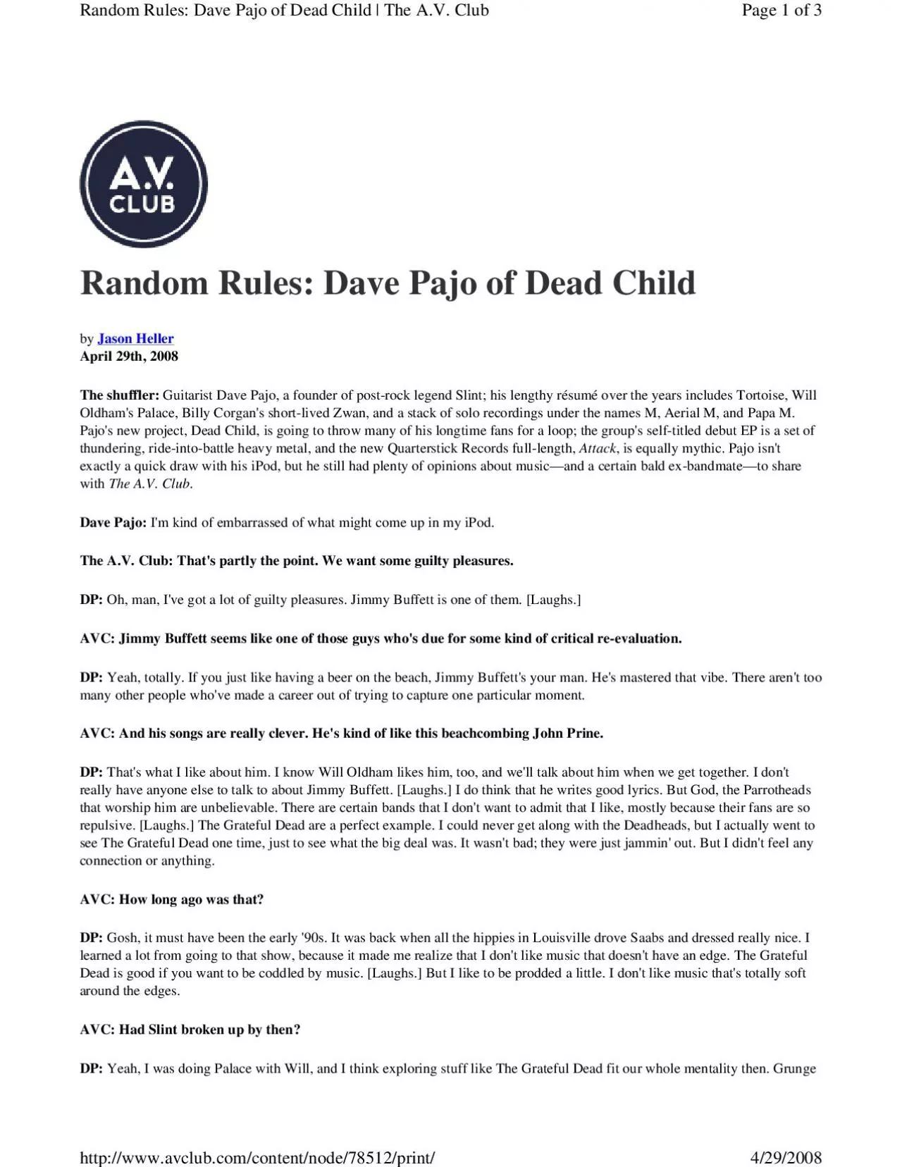 PDF-Random Rules Dave Pajo of Dead Child y Jason Heller April 29th 2008 T