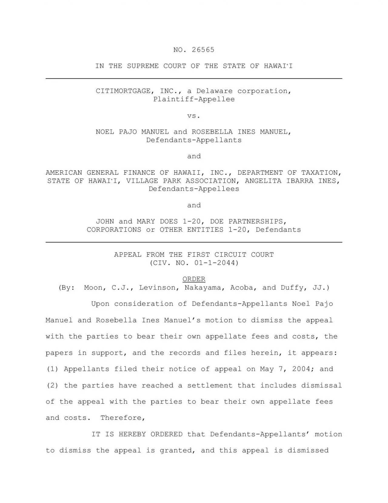 PDF-NO 26565IN THE SUPREME COURT OF THE STATE OF HAWAIICITIMORTGAGE INC a