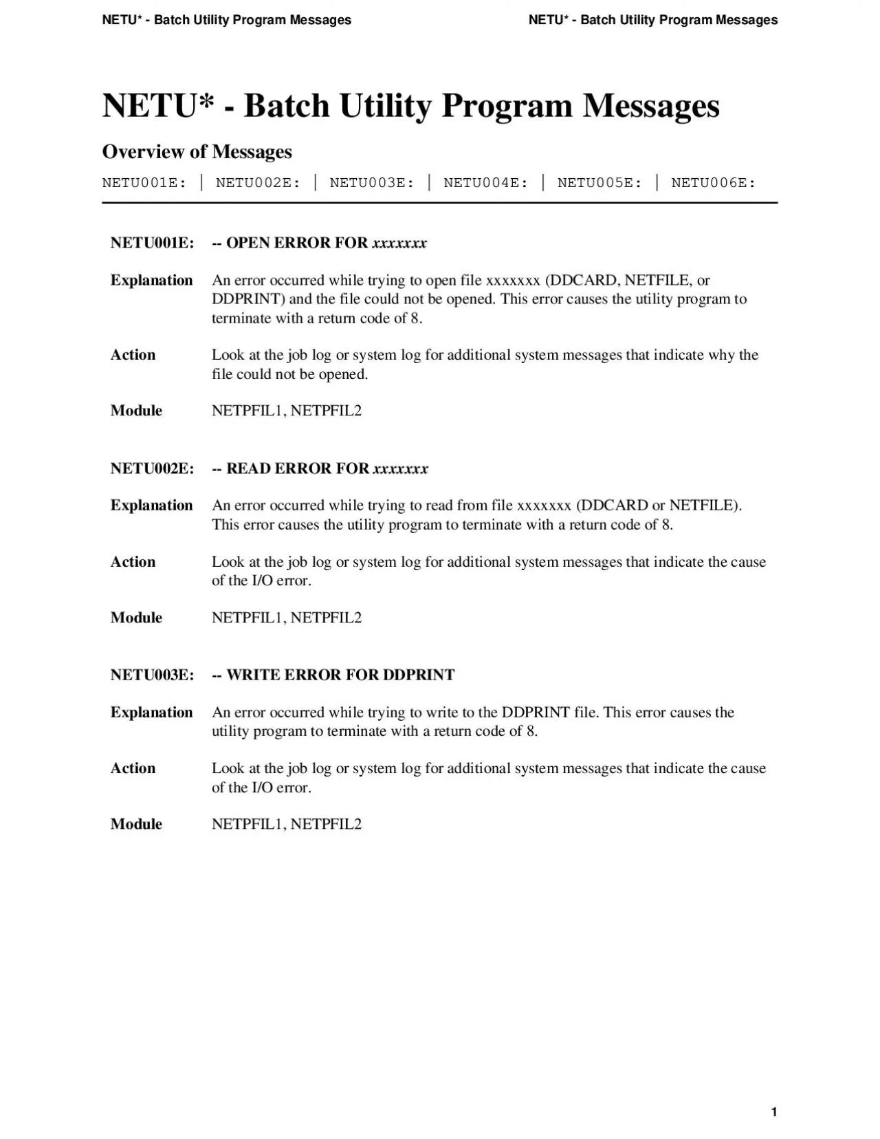 PDF-NETU Batch Utility Program Messages