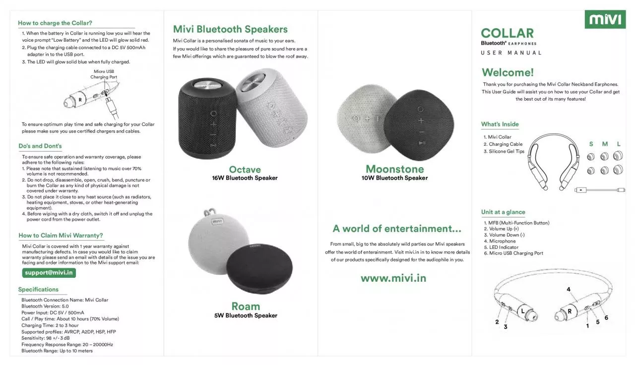 PDF-What146s Inside1 Mivi Collar2 Charging Cable3 Silicone Gel Tips
