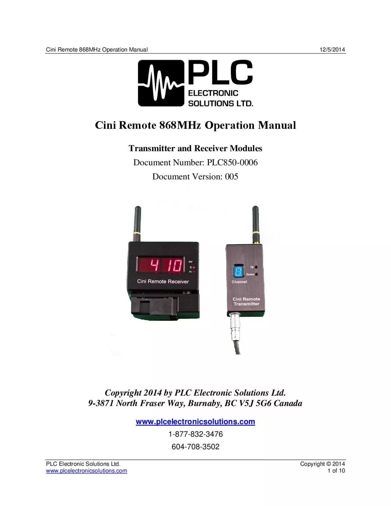 PDF-Cini Remote 868MHz Operation Manual