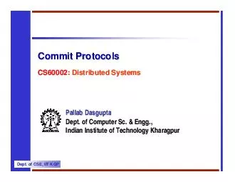 Dept of CSE IIT KGP Commit Protocols Commit Protocols CS CS Distributed Systems Distributed