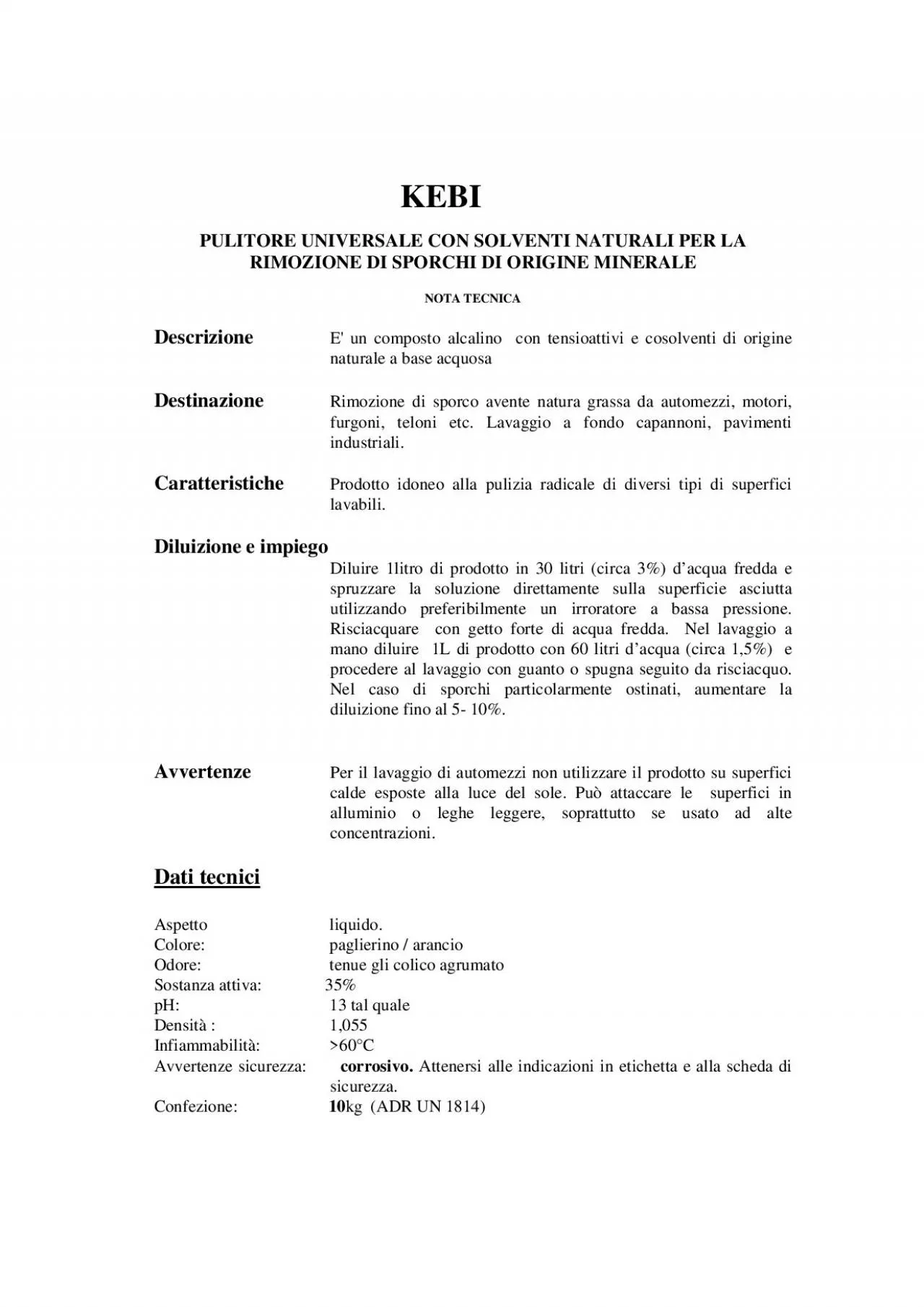 PDF-KEBI PULITORE UNIVERSALE CON SOLVENTI NATURALI PER LA RIMOZIONE DI SP