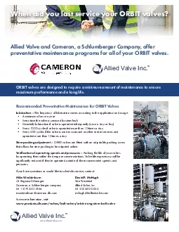 Recommended Preventative Maintenance for ORBIT Valves Lubrication 150