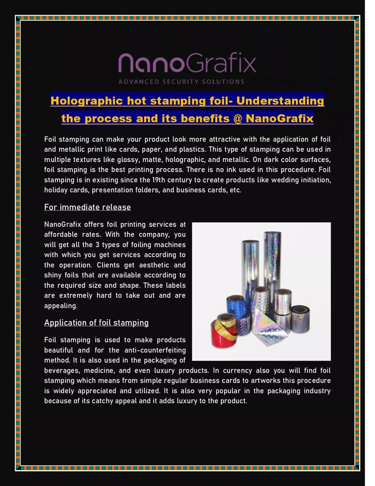 PDF-Holographic hot stamping foil- Understanding the process and its benefits @ NanoGrafix